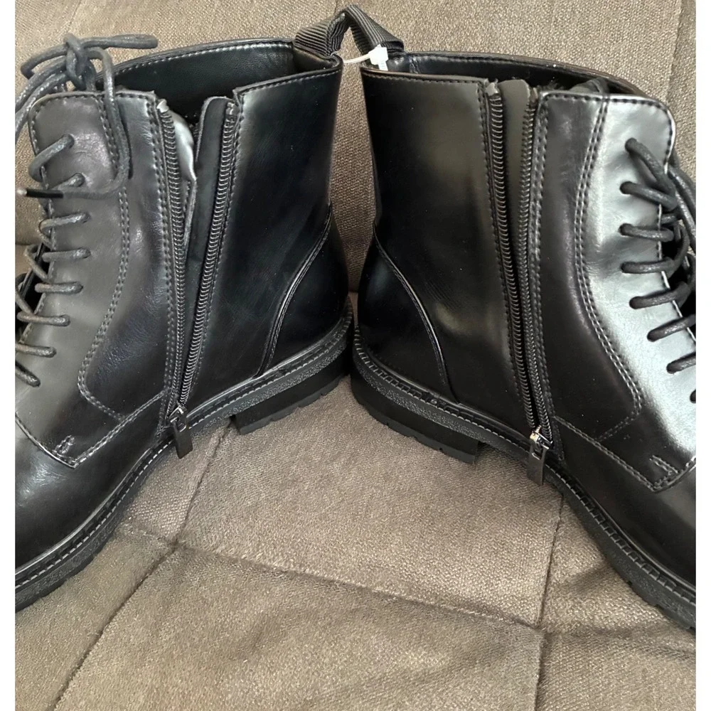 Madden Combat Boots Mens 10 Black Side Zip Lace Up Lug Sole Ankle Boots